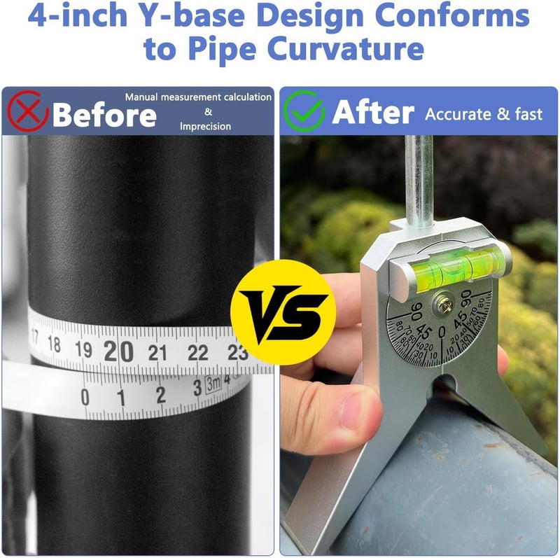Drphiru Pipe Center Finder, Pipefitter Tools With Centering Head, Center Finder Tool Pipe Fitting Tools for Measuring Pipe Diameter 0.5" and Up, 4" Y-Type Base Fitted with Adjustable Dial Bubble Protractor - Image 4